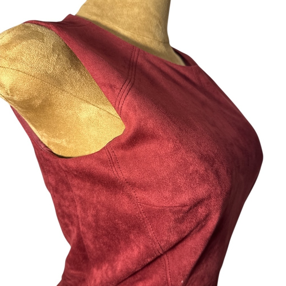 Chico's faux suede sleeveless sheath dress, deep garnet Red, Sz 0 Or S /4 - Picture 4 of 10